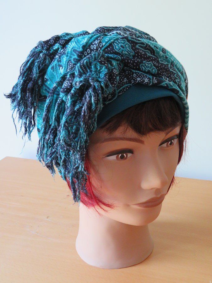 Bonnet chimio foulard intégré fabriqué en Vendée Franges -  Abracadabracreations