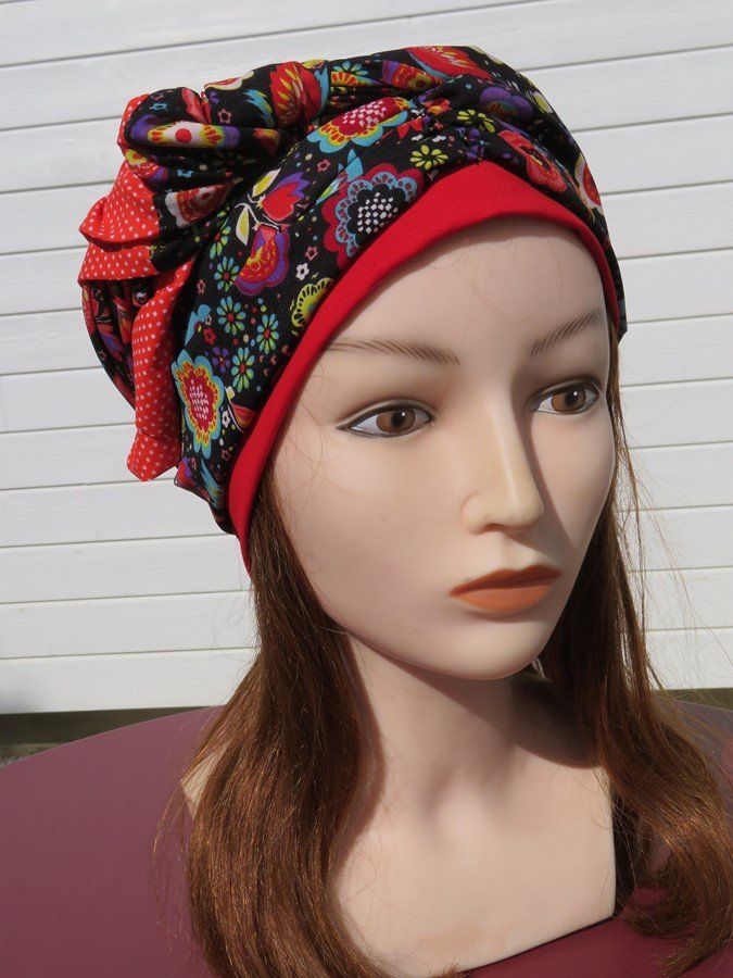 Bonnet chimio foulard intégré fabriqué en Vendée Fleurs multicolores -  Abracadabracreations
